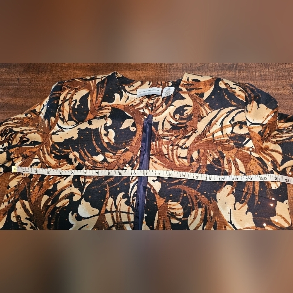 Alfred Dunner Women’s Floral Open Front Blazer Jacket Size 14P Blue Brown Tan - Picture 12 of 13